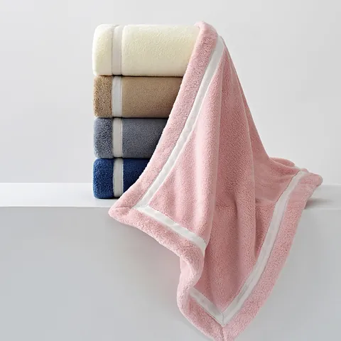 Thickened Coral Fleece Towel High Absorbent Quick Dry Soft Hand Towel For Bathroom Hotel Quality Face Towel Contrast Piping