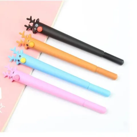 Creative Cartoon Reindeer Gel Pen Silicone Soft Rubber Cute Deer 0.5mm Black Ink Signing Pen Christmas Student Stationery Office Writing Gift
