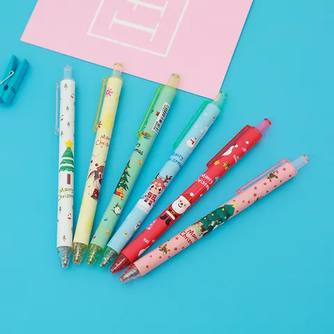 Christmas Retractable Gel Pen Cartoon Santa Claus Reindeer Pattern 0.5mm Black Ink Press Type Writing Stationery For Students