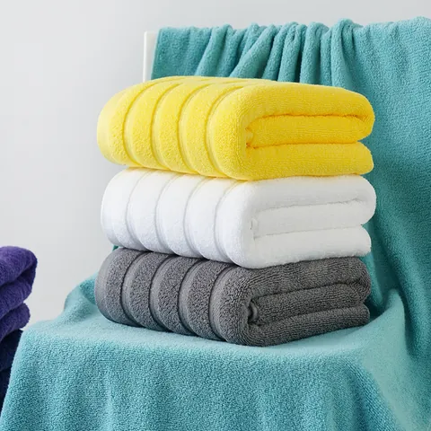 Asciugamani da Bagno in Puro Cotone Telo Bagno Assorbente Ispessito Asciugamano Viso Lavaggio per Casa Doccia a Righe Tinta Unita Morbido Strutturato