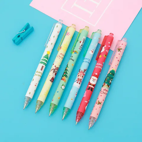 Christmas Retractable Gel Pen Cartoon Santa Claus Reindeer Pattern 0.5mm Black Ink Press Type Writing Stationery For Students