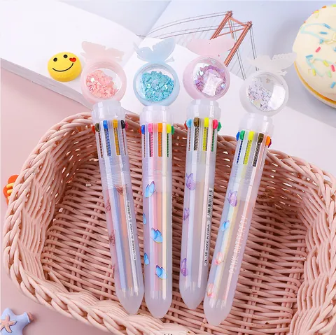 Penna a Sfera Multicolore Retrattile Colori Multipli In Uno Per Studenti Decorazione Diario Carino Sequin ZL-10