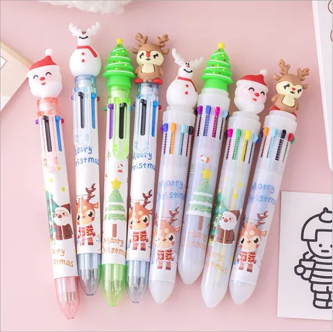 Christmas Multicolor Ballpoint Pen Press Style Cartoon Santa Claus Reindeer Writing Pen School Office Stationery Gift