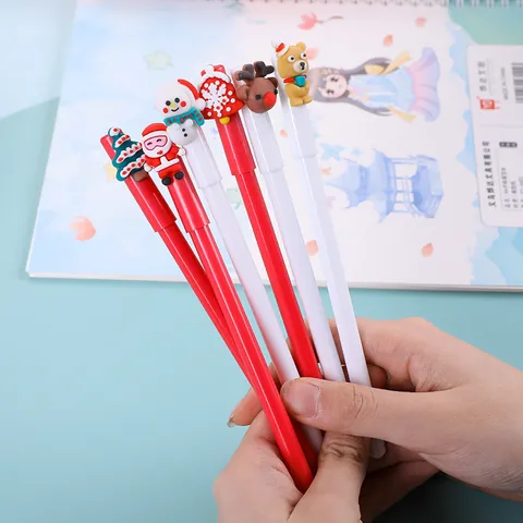 Stylos Gel Dessin Animé de Noël Père Noël Renne Bonhomme de Neige Encre Noire Pointe Aiguille Papeterie en Plastique pour Étudiants Bureau