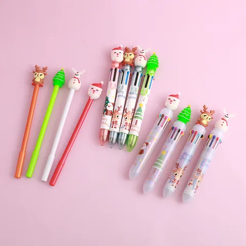 Bolígrafos Multicolor de Dibujos Animados de Navidad y Bolígrafos de Gel Papá Noel Reno Muñeco de Nieve Árbol Decoración de Silicona Regalo