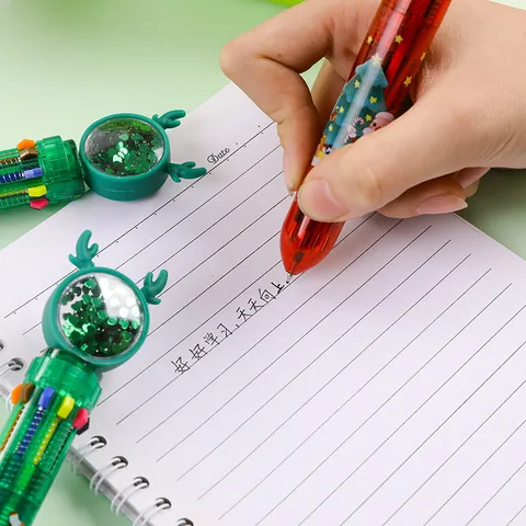 Bolígrafo Multicolor Lentejuelas Navidad Dibujos Animados 10-En-1 Retráctil Tinta Colorida Bolígrafo Diseño Reno Papá Noel Regalo Estudiantes Oficina Escuela