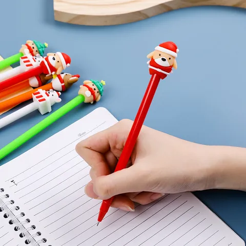 Christmas Cartoon Animal Gel Pen 0.5mm Black Ink 3D Santa Reindeer Topper Plastic Student Stationery Office Writing Pen Gift