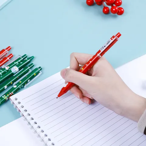 Christmas Retractable Gel Pen 0.5mm Black Ink Plastic Writing Pen Santa Claus Snowman Tree Pattern Office School Stationery Gift