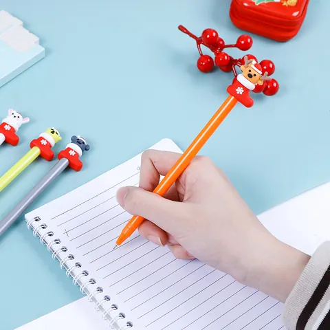 Stylo Gel Créatif de Noël avec Animaux en 3D et Topper en Silicone Renne Ours pour Étudiants École Bureau Papeterie Cadeau