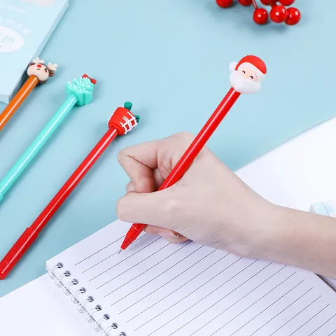 Creative Christmas Theme Gel Pen Black Ink Santa Reindeer Pine Tree Gift Box Silicone Head Student Stationery Festive Gift
