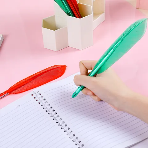 Creative Christmas Feather Shape Gel Pen Retro Red Green Plastic Writing Sign Pen For Office School Stationery Gift