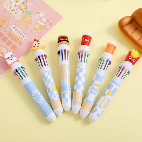 Cartoon Food Retractable Ballpoint Pen Cute Burger Fries Pizza Multi Color Pen For Student Stationery School Office Gift