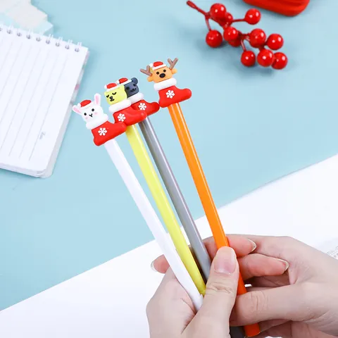 Stylo Gel Créatif de Noël avec Animaux en 3D et Topper en Silicone Renne Ours pour Étudiants École Bureau Papeterie Cadeau