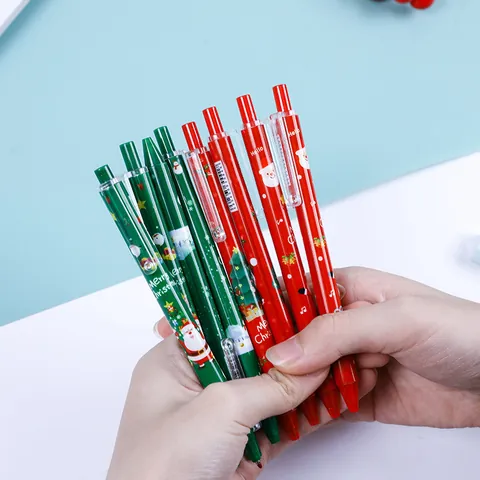 Christmas Retractable Gel Pen 0.5mm Black Ink Plastic Writing Pen Santa Claus Snowman Tree Pattern Office School Stationery Gift