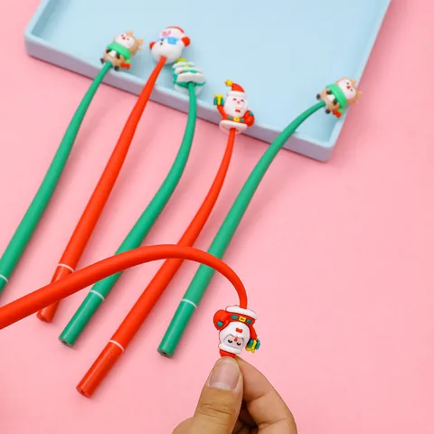 Cartoon Christmas Gel Pen Silicon Santa Snowman Reindeer Christmas Tree Topper 0.5mm Black Ink Writing Pen Student Stationery Gift Office Supply