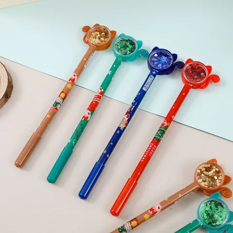 Kreativer Weihnachts Katze Pailletten Gelschreiber Süß Cartoon Weihnachtsmann Schneeflocken Glitzer 0,5 mm Gelschreiber Für Kinder Schule Büro Schreibwaren Geschenk