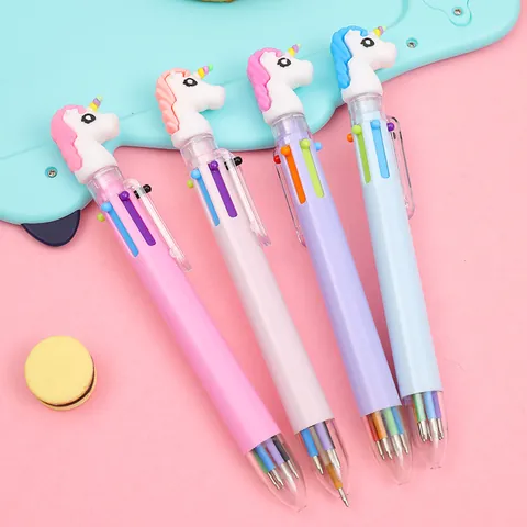 Creative Unicorn Multi-color Ballpoint Pen 6 Colors In 1 Retractable Writing Pen For Students School Office Supplies Gift