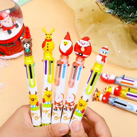 Christmas Multicolor Ballpoint Pen Cartoon Santa Claus Snowman Silicone Head Retractable Writing Pen For Students Office School Stationery Gift