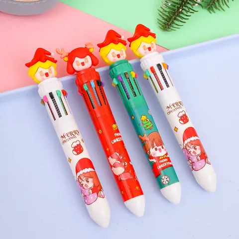 Christmas Retractable Multi-color Ballpoint Pen Cartoon Reindeer Antler Red Hat Writing Pen Office School Stationery Gift