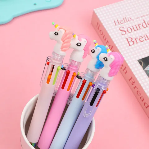 Creative Unicorn Multi-color Ballpoint Pen 6 Colors In 1 Retractable Writing Pen For Students School Office Supplies Gift