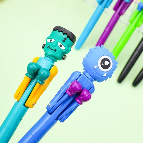Neuheit Boxen Kugelschreiber Cartoon Monster Kürbis Charakter Stressabbau Manuelle Aktion Kunststoffstift Für Halloween Weihnachten Party Damen Geschenk