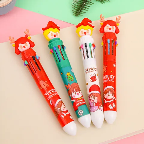 Christmas Retractable Multi-color Ballpoint Pen Cartoon Reindeer Antler Red Hat Writing Pen Office School Stationery Gift