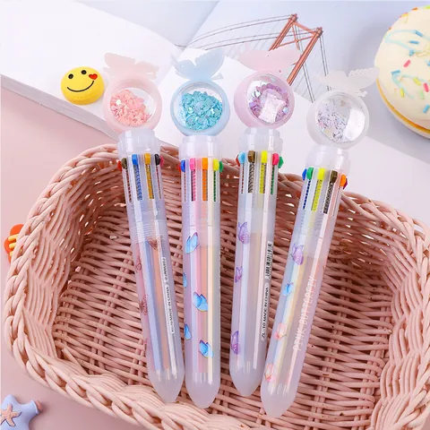 Multi-Color Ballpoint Pen Retractable Multi Color In One Ink Pen For Students Journaling Decoration Cute Sequin ZL-10