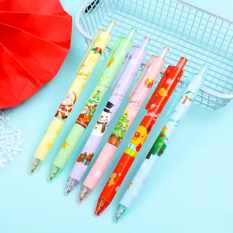 Kerst Gelpen Klikmechanisme Veelkleurig Cartoon Kerstman Sneeuwpop Rendier Patroon Studenten Kantoor Schrijven Cadeau