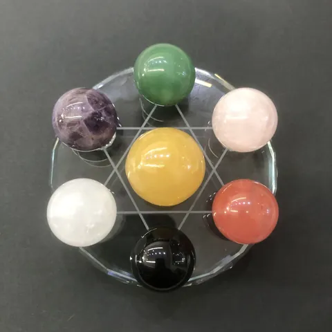 Natural Amethyst Rose Quartz Aventurine Crystal Ball Seven Star Array With Engraved Glass Base Healing Stone Desk Ornament