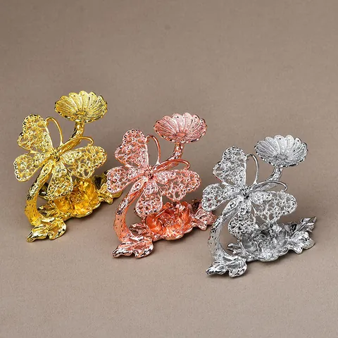 Holle Metalen Vlinder Bloem Ornament Kristallen Bol Standaard Filigraan Sieraden Display Houder Thuis Bureau Decoratie Cadeau