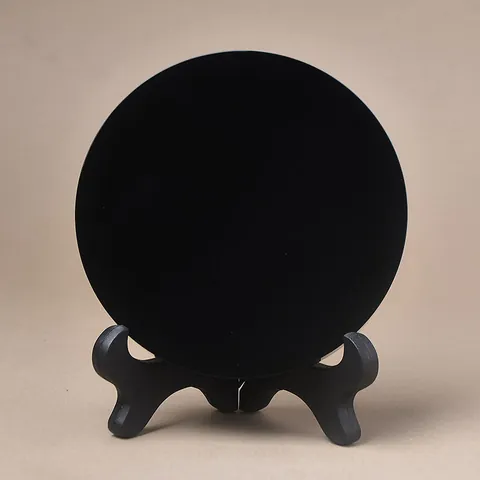 Zwart Glas Obsidiaan Look Rond Ornament Met Standaard Gepolijste Decoratieve Spiegelplaat Voor Home Office Decoratie