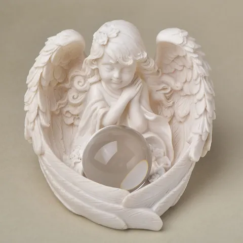 White Resin Praying Angel Figurine Winged Cherub Sculpture Home Decor Candle Holder Crystal Ball Base Desktop Ornament Gift