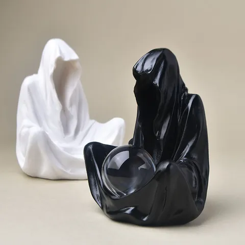 Mysterious Faceless Wizard Resin Ornament Crystal Ball Stand Gothic Witch Desktop Home Decor Statue Without Ball