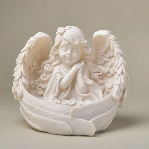 White Resin Praying Angel Figurine Winged Cherub Sculpture Home Decor Candle Holder Crystal Ball Base Desktop Ornament Gift