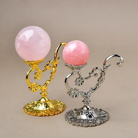 Vintage Metal Magic Lamp Crystal Ball Base Holder Gold Silver Electroplated Alloy Flower Embossed Display Stand For Home Decor