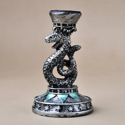 Resin Gothic Snake Figurine Crystal Ball Stand Base Green Eyes Vintage Silver Serpent Ornament For Home Office Desk Decor
