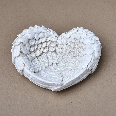 Plateau à Bijoux en Forme de Cœur Ailes d'Ange en Résine Bol de Rangement Plume Décoratif Base Boule de Cristal Or Blanc Noir