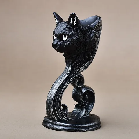 Gothic Retro Black Cat Resin Ornament Mysterious Animal Figurine Crystal Ball Base Vintage Hand Painted Desktop Home Decor