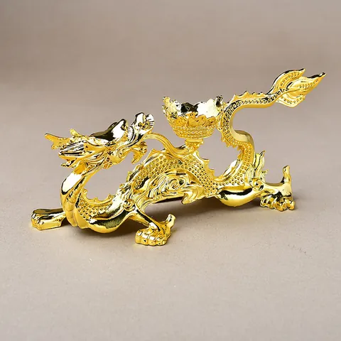 Alloy Dragon Statue Ornament Traditional Chinese Dragon Sculpture Crystal Ball Stand Candle Holder For Home Office Desk Decor