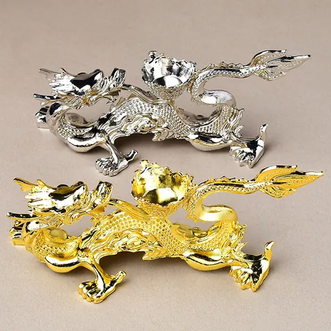 Alloy Dragon Statue Ornament Traditional Chinese Dragon Sculpture Crystal Ball Stand Candle Holder For Home Office Desk Decor