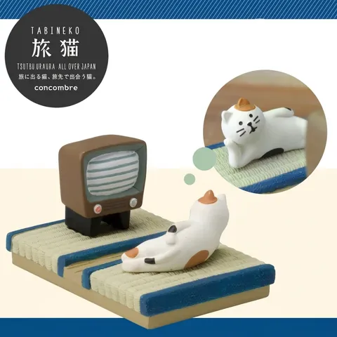 Japanese Style Resin Cat Phone Stand Desktop Ornament Lazy Holder For Smartphone Cute Animal Tatami Hot Spring Decor