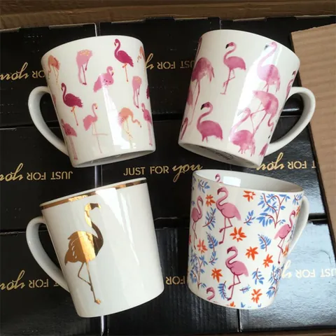 Ceramic Flamingo Mug Dreamy Pink White Porcelain Coffee Cup With Handle Decorative Heat Resistant Breakfast Water Cup For Women