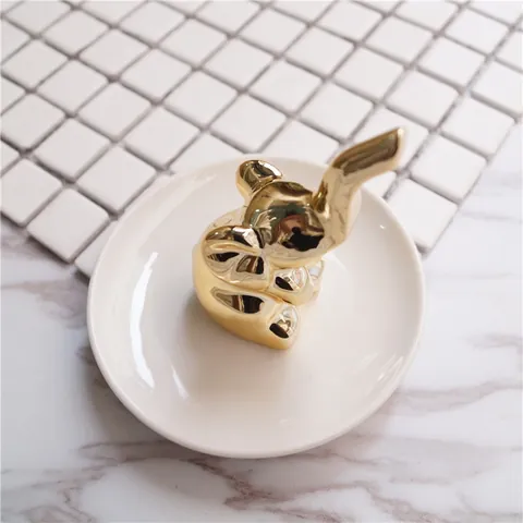 Nordic Ceramic Jewelry Tray Gold Elephant Ring Holder White Porcelain Jewelry Display Organizer Home Decoration