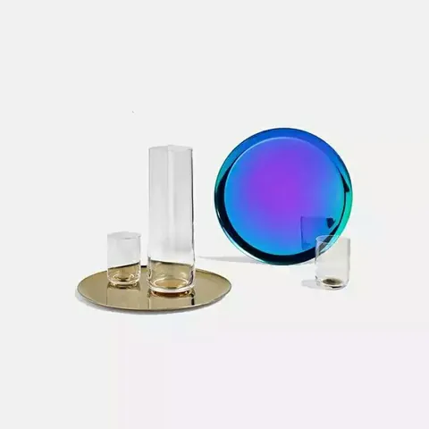 Nordic Minimalist Stainless Steel Round Storage Tray Gold Iridescent Rainbow Decorative Metal Plate For Jewelry Perfume Cosmetic Home Decor Organizer