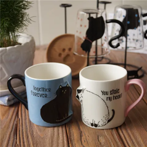 Süßes Katzen Keramik Becher Paar Set Mit Geschenkbox Geprägte Kätzchen Kaffeetassen Für Valentinstag Hochzeit Jubiläums Geschenk