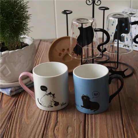 Süßes Katzen Keramik Becher Paar Set Mit Geschenkbox Geprägte Kätzchen Kaffeetassen Für Valentinstag Hochzeit Jubiläums Geschenk