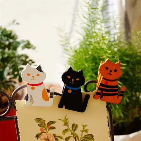 Japanische Zakka Showa Stil Holz Katze Fotoclips Mehrfarbige Cartoon Tier Notizhalter Schreibtisch Home Decor Bürobedarf