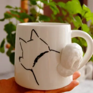 Japanese Creative Ceramic Mug With 3D Animal Tail Handle Minimalist Hand Drawn Cat Shiba Inu Rabbit Pattern Coffee Water Cup Home Office Gift