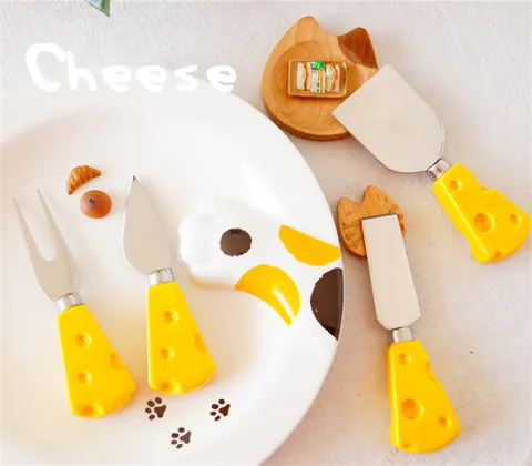 Mignon Couteau à Beurre Créatif Fourchette Spatule Avec Manche Forme Fromage Acier Inoxydable Céramique Maison