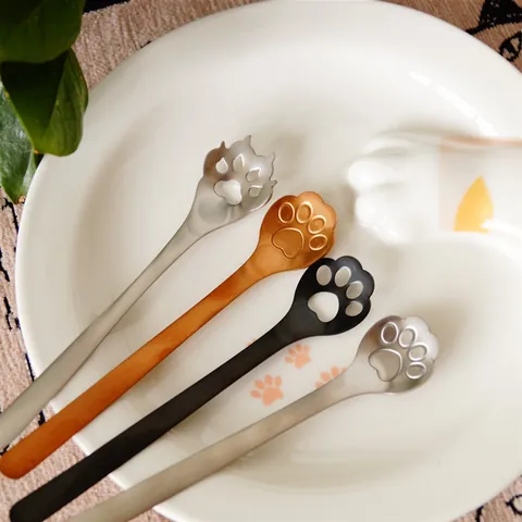 304 Stainless Steel Cute Cat Dog Claw Paw Coffee Spoon Creative Animal Shape Dessert Cake Mixing Stirring Tableware